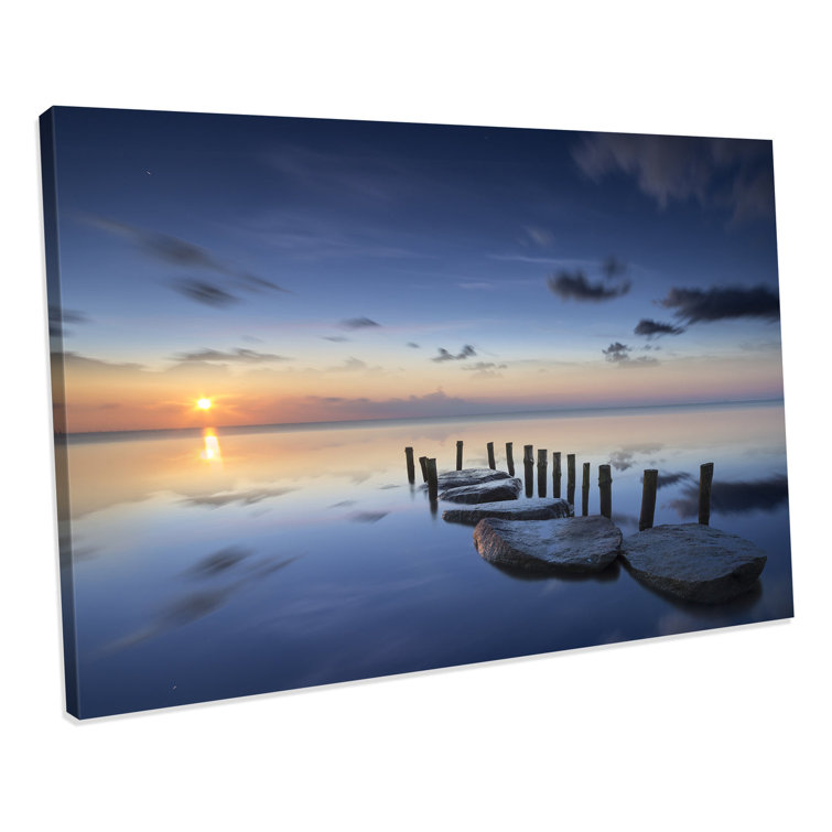 House of Hampton Sunset Ocean Seascape Bathroom Canvas Wall Art Picture